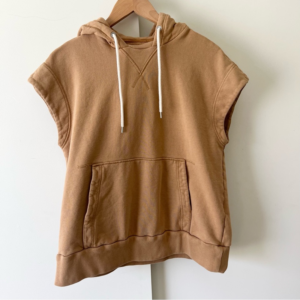 Everlane The Organic Cotton Sleeveless Hoodie Sweatshirt Camel Brown Tan Small